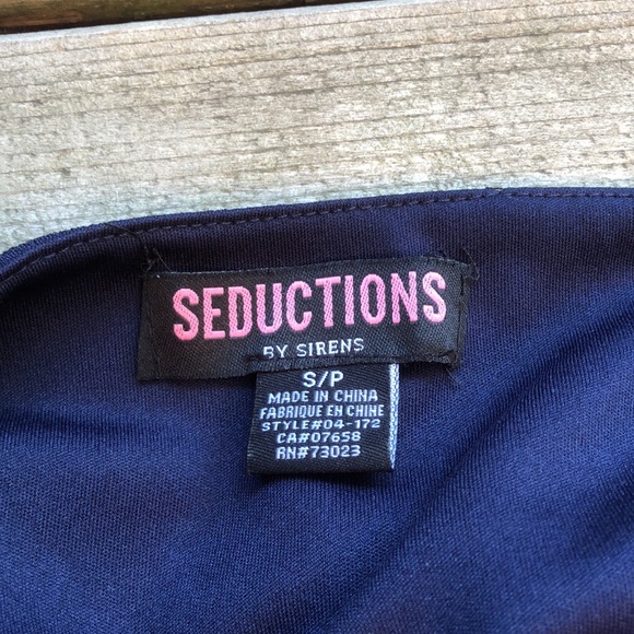 High Neck Navy Blue Party Top w/ Built in Gold Necklace SIRENS (Size S) - Picture 6 of 7